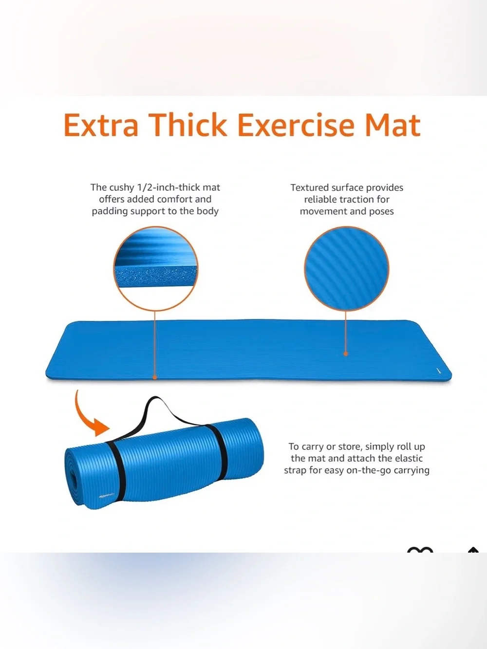 Blue Foam Exercise Mat with Black Carry Straps